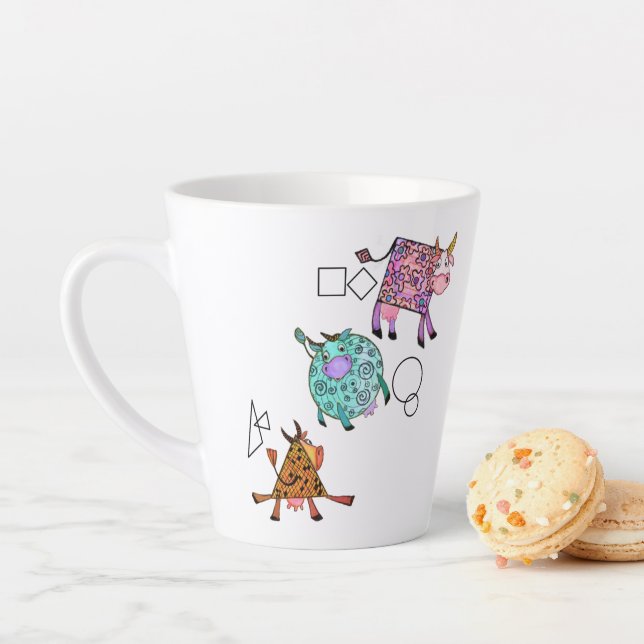 Funny Colorful Geometric Niedlich Cows Cartoon Zei Milchtasse (Beispiel)