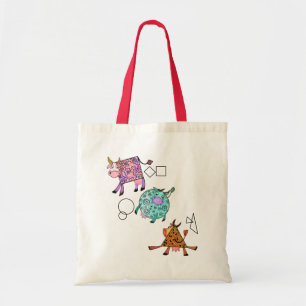 Funny Colorful Geometric Niedlich Cows Cartoon Zei Tragetasche