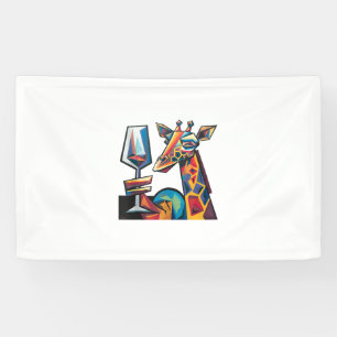 Funny Colorful Giraffe Drinken Roter Wein Cubism A Banner