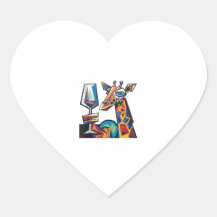 Funny Colorful Giraffe Drinken Roter Wein Cubism A Herz-Aufkleber