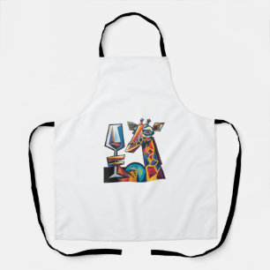 Funny Colorful Giraffe Drinken Roter Wein Cubism A Schürze