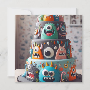 FUNNY COLORFUL MONSTER CAKE BIRTHDAY EINLADUNG