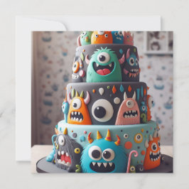FUNNY COLORFUL MONSTER CAKE BIRTHDAY EINLADUNG
