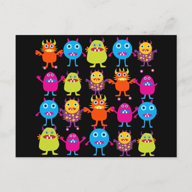 Funny Colorful Monster Party Kreaturen Charaktere Postkarte (Vorderseite)