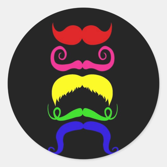 Funny Colorful Mustaches Pink Yellow Blue Green Runder Aufkleber (Vorderseite)