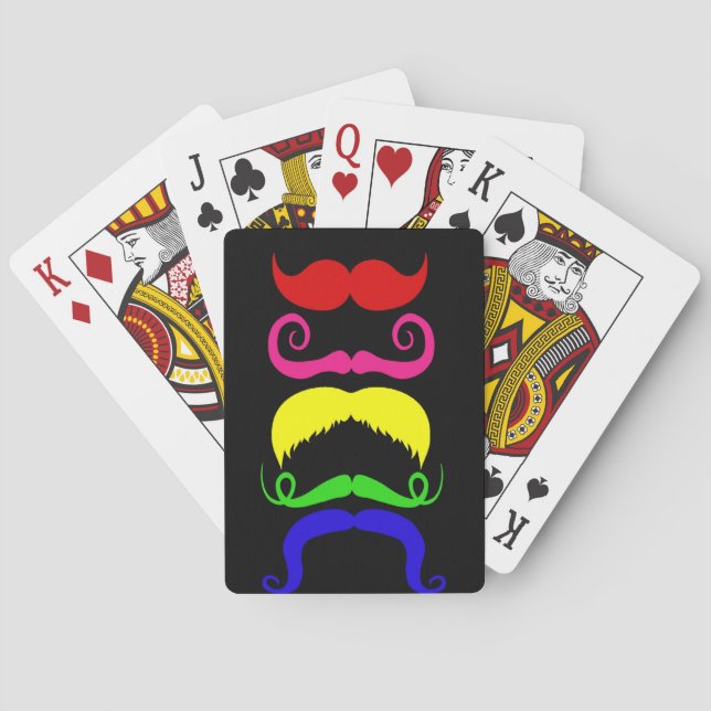 Funny Colorful Mustaches Pink Yellow Blue Green Spielkarten (Rückseite)