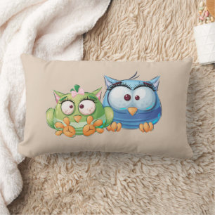 Funny Colorful Owls Lumbar Pillow Lendenkissen