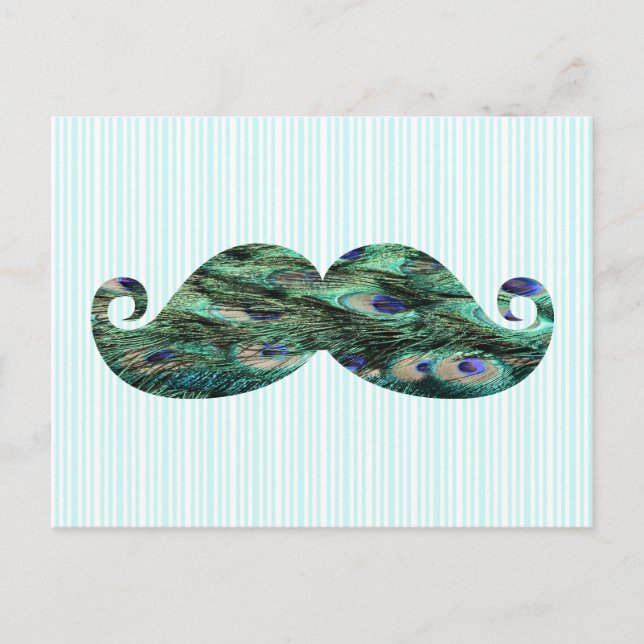 Funny Colorful Peacock Feathers Mustache Postkarte (Vorderseite)
