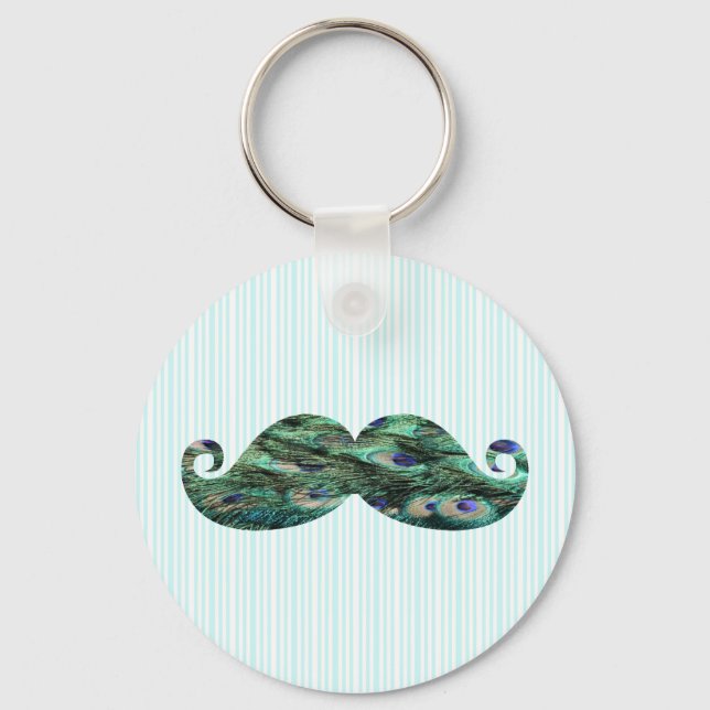 Funny Colorful Peacock Feathers Mustache Schlüsselanhänger (Vorderseite)