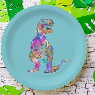 Funny Colorful T Rex Psychedelic Dinosaurier Art Pappteller