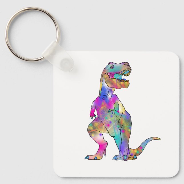 Funny Colorful T Rex Psychedelic Dinosaurier Art Schlüsselanhänger (Vorderseite)