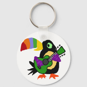 Funny Colorful Toucan Bird Playing Gitarre Schlüsselanhänger
