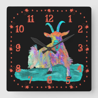 Funny Colourful Orange Screaming Goat Art Design Quadratische Wanduhr