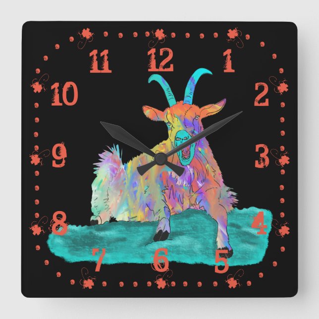 Funny Colourful Orange Screaming Goat Art Design Quadratische Wanduhr (Vorderseite)