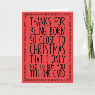 Funny Combined December Birthday and Christmas Red Karte