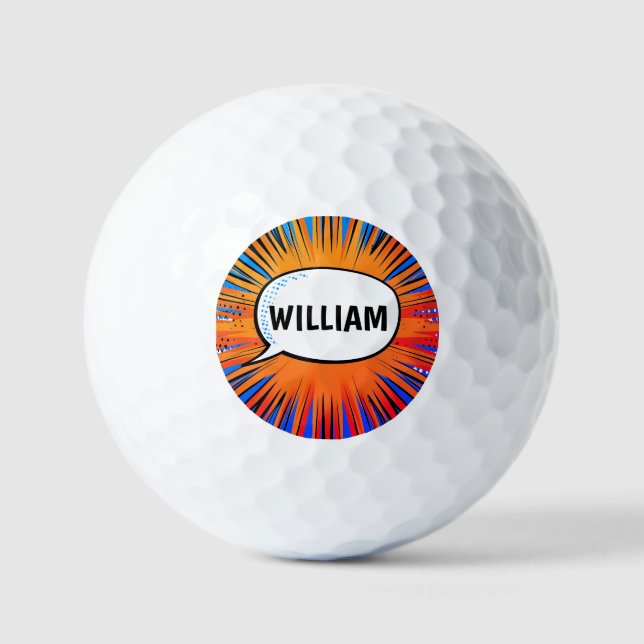 Funny Comic Buch cool personalisierter Name trendy Golfball (Vorderseite)