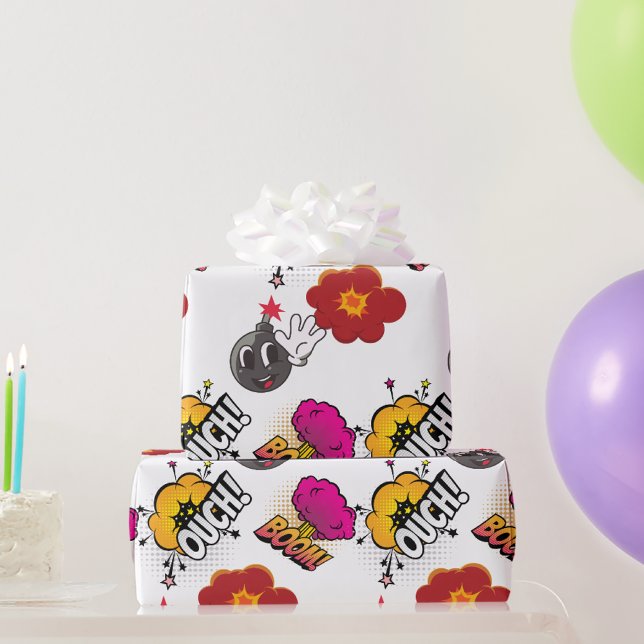 Funny Comic Buchstil BOOM OUCH cool trendy Geschenkpapier (Von Creator hochgeladen)