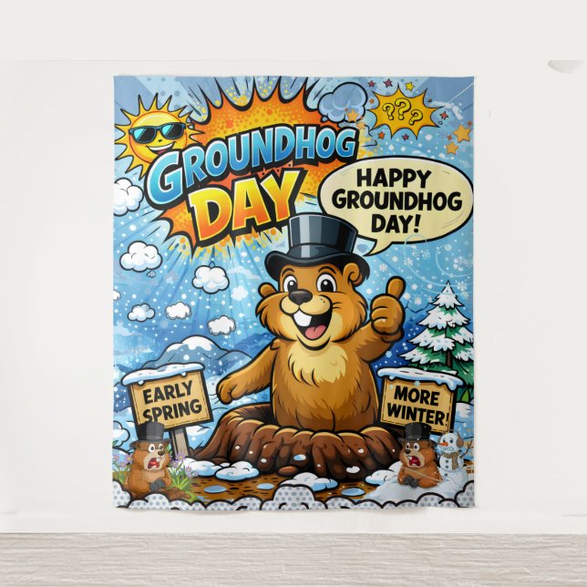 Funny Comic Groundhog Day  Backdrop Wandteppich (Vorderseite)