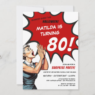 Funny Comic Halloween Überraschung 80. Geburtstag Einladung