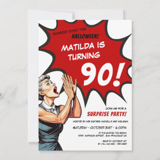 Funny Comic Halloween Überraschung 90. Geburtstag Einladung