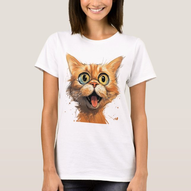 Funny Comic Karikatur Katze T-Shirt (Vorderseite)
