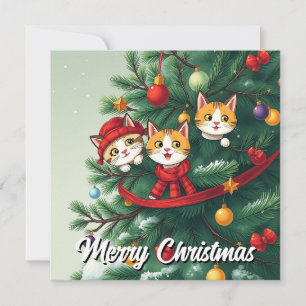 Funny Comic Whimsical Cat Frohe Weihnachtsbaum Feiertagskarte