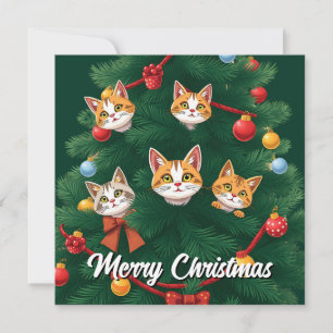 Funny Comic Whimsical Cat Frohe Weihnachtsbaum Feiertagskarte