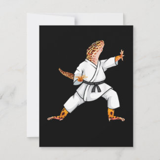 Funny Common Leopard Qecko Doing Karate Samurai Dankeskarte