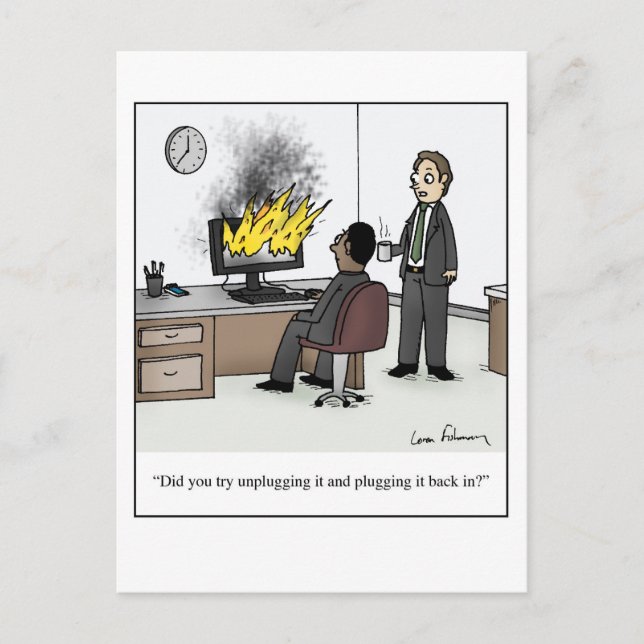 Funny Computer and Technology Office Cartoon Postkarte (Vorderseite)