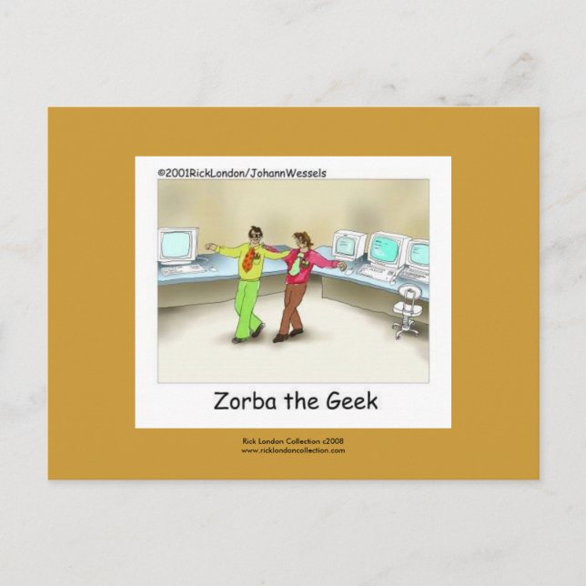 Funny Computer Geek Cartoon Handentworfene Schürze Postkarte (Vorderseite)