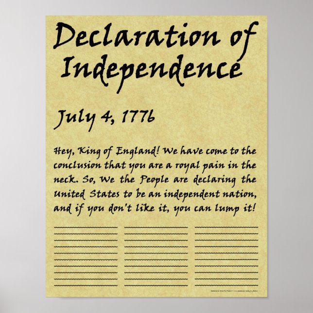 Funny Condensed Declaration of Independence Poster (Vorne)