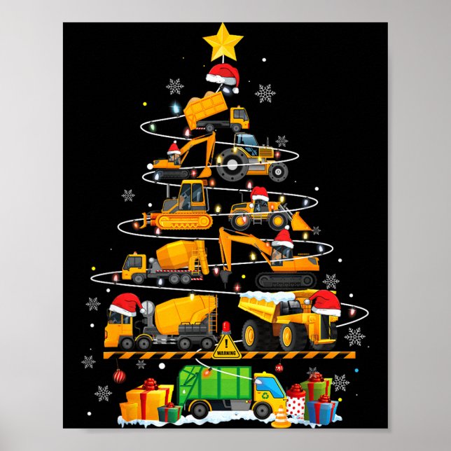 Funny Construction Excavator Truck Christmas Tree  Poster (Vorne)