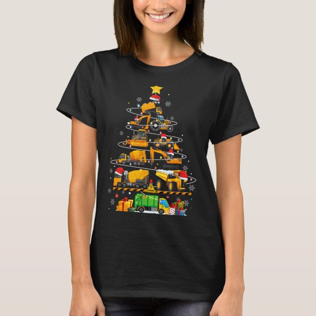 Funny Construction Excavator Truck Christmas Tree  T-Shirt (Vorderseite)