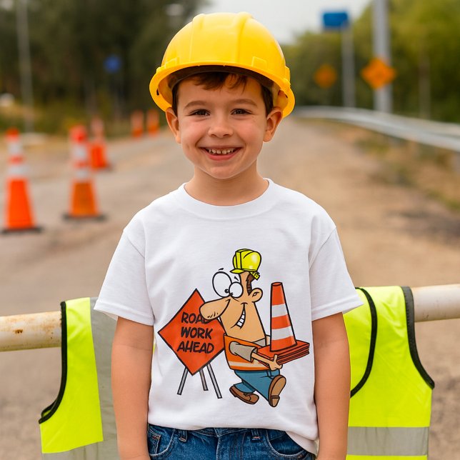 Funny Construction Worker Road Work Ahead Sign T-Shirt (Von Creator hochgeladen)