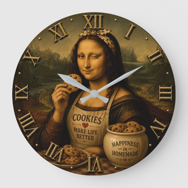 Funny Cookie Mona Lisa Große Wanduhr (Vorderseite)