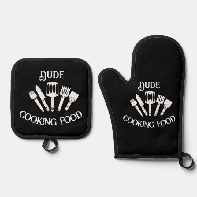 Funny Cooking for Men - "Typ Cooking Food" Ofenhandschuh & Topflappen-Set (Vorderseite)