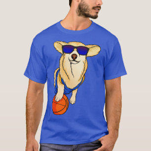 Funny Cool Basketball Corgi Sonnenbrille tragen T-Shirt