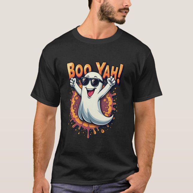 Funny Cool Boo Yah Booyah Rocking Ghost Spooky Boo T-Shirt (Vorderseite)