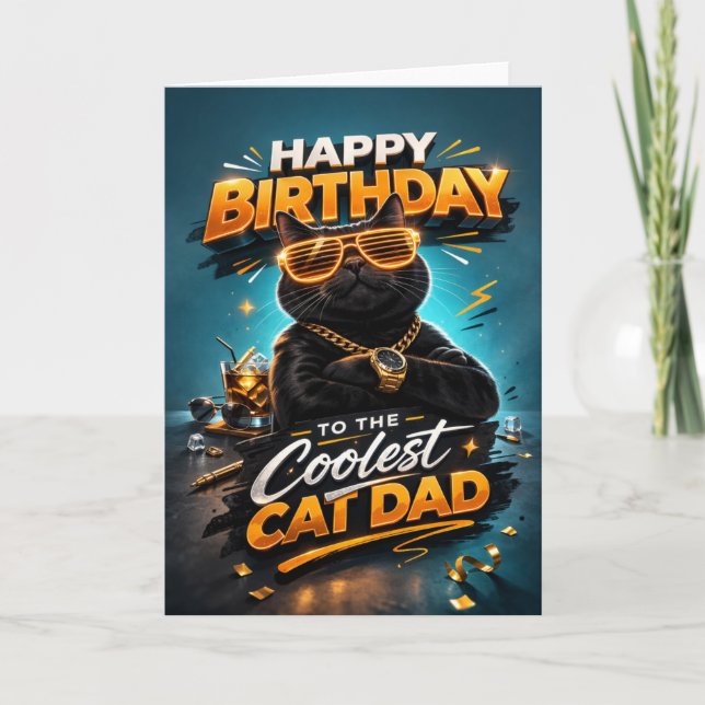 Funny Cool Cat Dad Happy Birthday Card for Men Karte (Vorderseite)