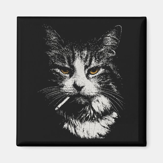 Funny Cool Cat Smoking Funny Meme Cigarette Cat Ga Magnet (Vorne)