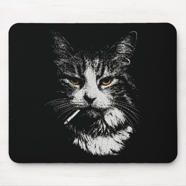 Funny Cool Cat Smoking Funny Meme Cigarette Cat Ga Mousepad (Vorne)