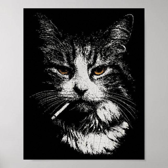 Funny Cool Cat Smoking Funny Meme Cigarette Cat Ga Poster (Vorne)