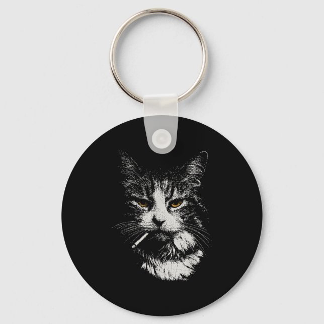 Funny Cool Cat Smoking Funny Meme Cigarette Cat Ga Schlüsselanhänger (Vorderseite)