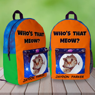 Funny Cool Cat Space Individuelle Name für Kinders Bedruckter Rucksack