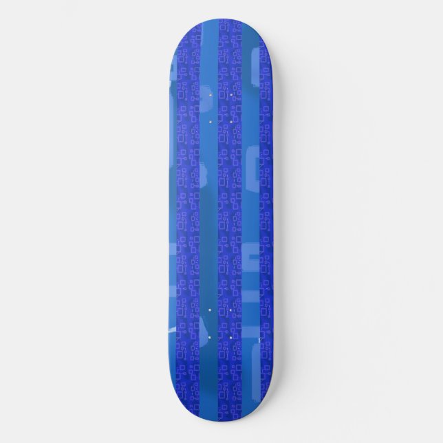 Funny Cool Chic Blaue geometrische Streifen Skateboard (Vorderseite)
