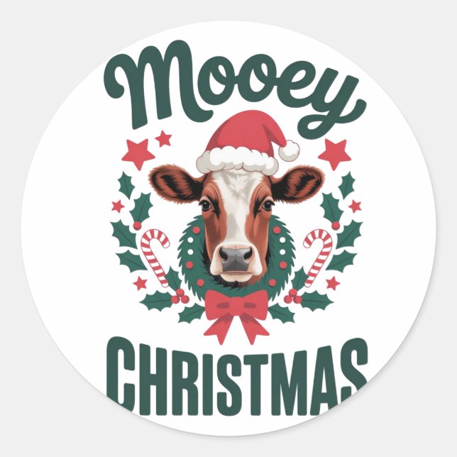 Funny Cool Cow Mooey Christmas Farm Holiday Humor Runder Aufkleber (Vorderseite)