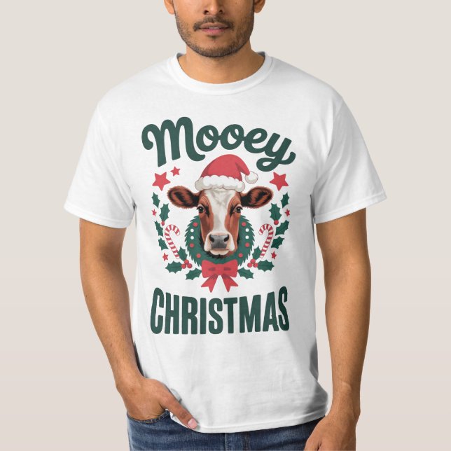 Funny Cool Cow Mooey Christmas Farm T-Shirt (Vorderseite)