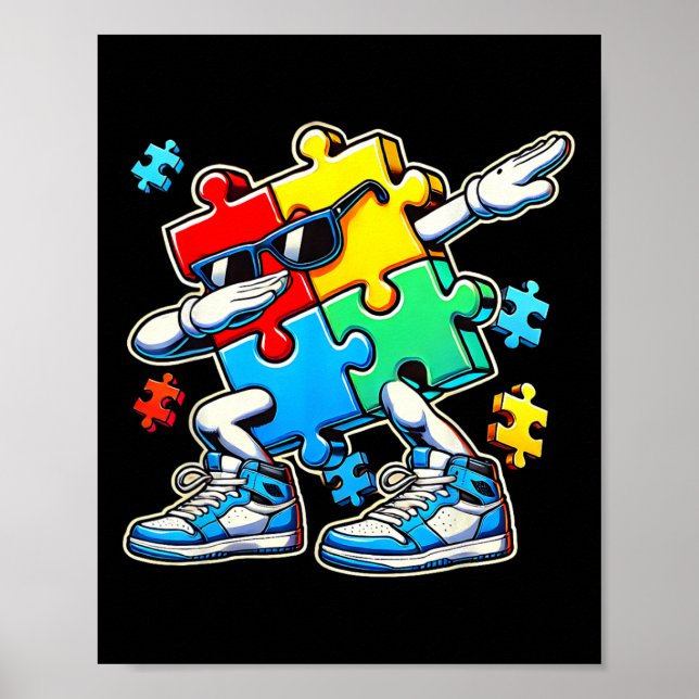 Funny Cool Dabbing Puzzle Piece Autismus Bewusstse Poster (Vorne)