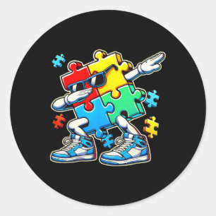Funny Cool Dabbing Puzzle Piece Autismus Bewusstse Runder Aufkleber