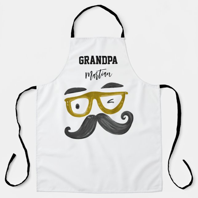 Funny Cool gelbe Brille Mustache Opa Custom Schürze (Vorderseite)